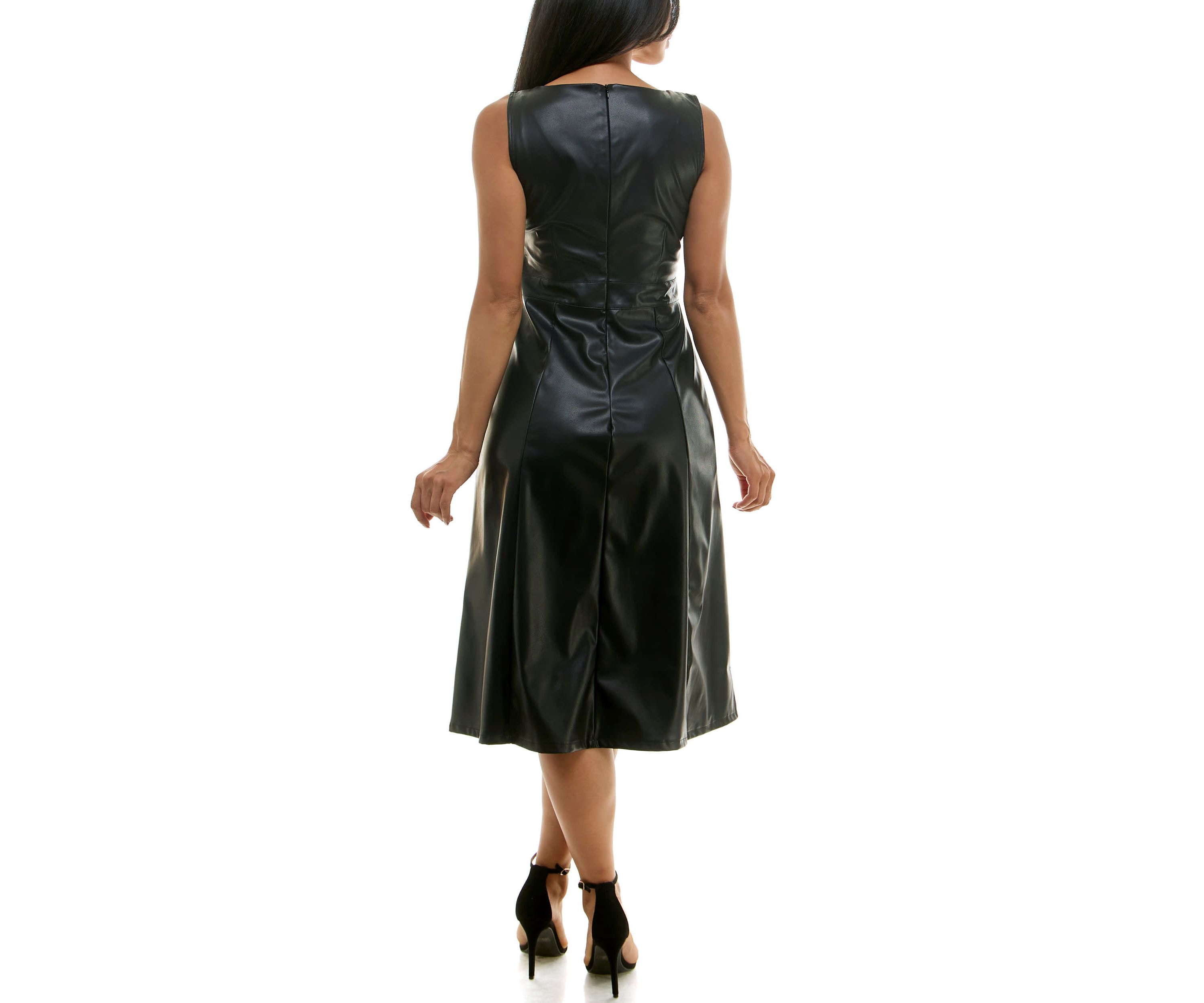 Pleated Pleather Pocket Dress