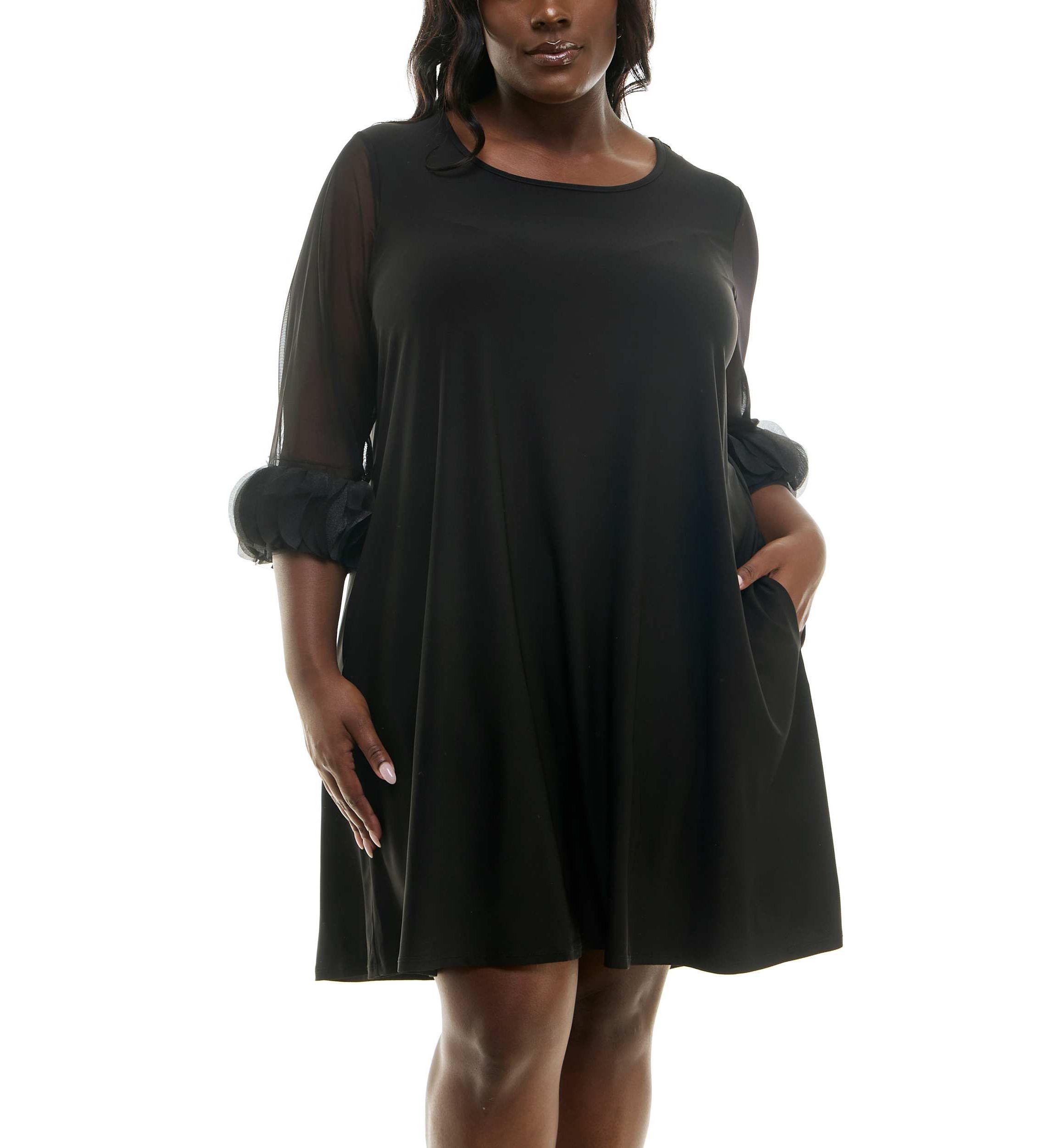 Trapeze pocket dress with ruffle sleeve