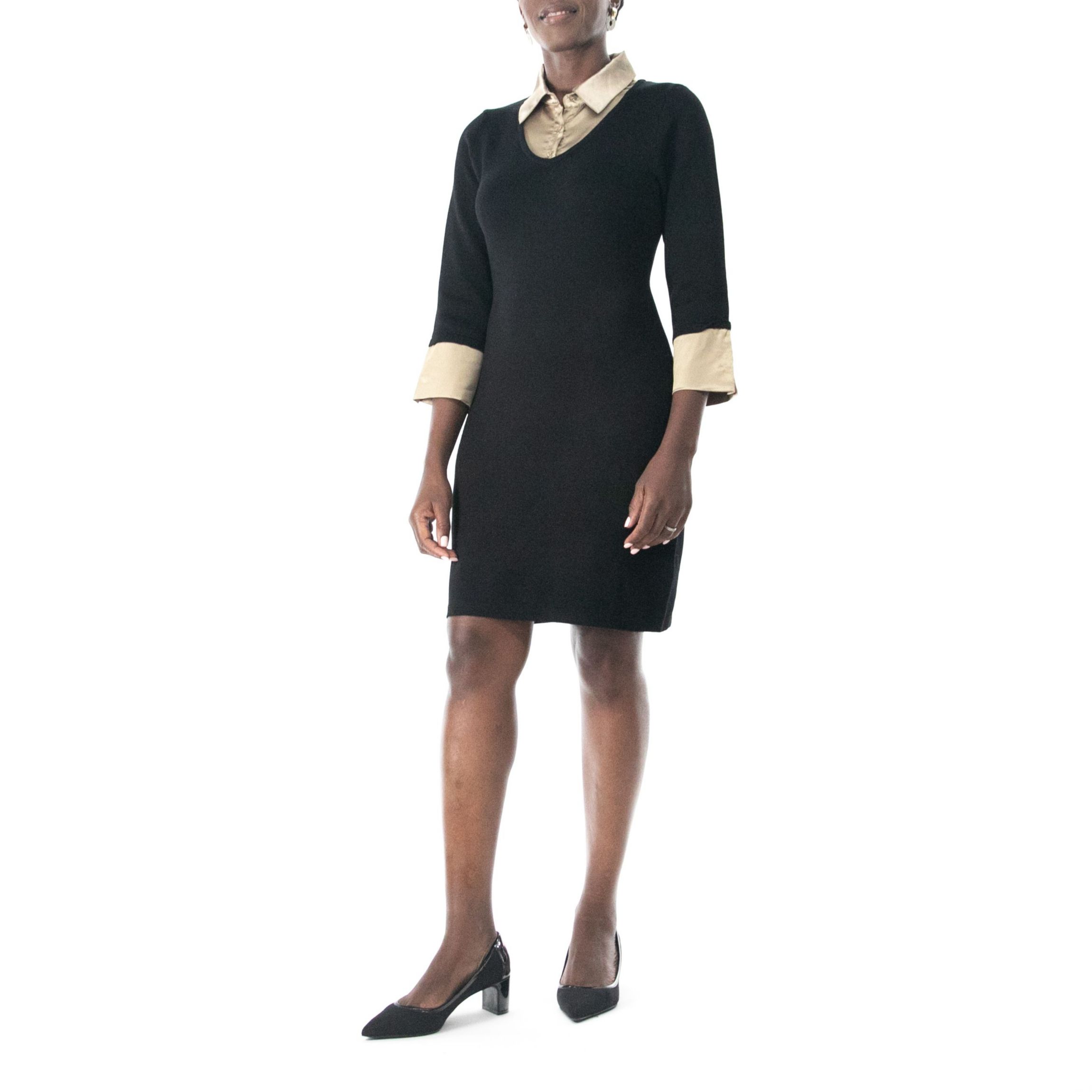 3/4 Sleeve Twofer Sweater Dress