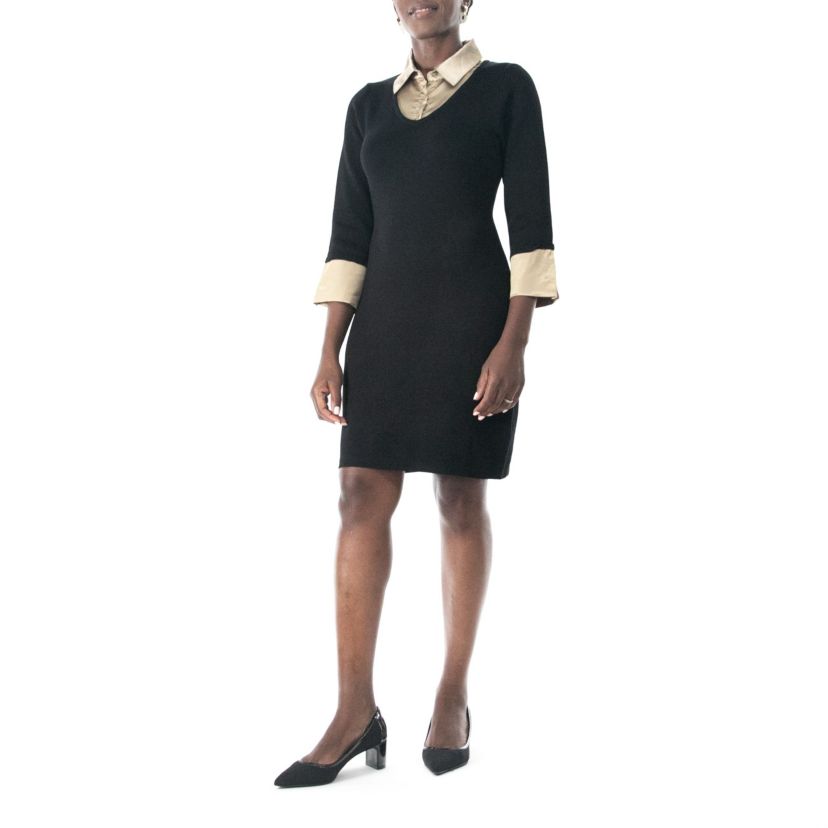 3/4 Sleeve Twofer Sweater Dress