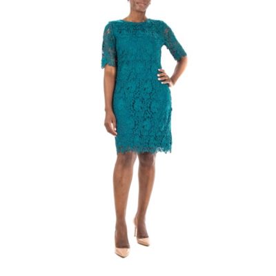Nina Leonard Women's Floral Lace Cocktail Dress, Teal, XL