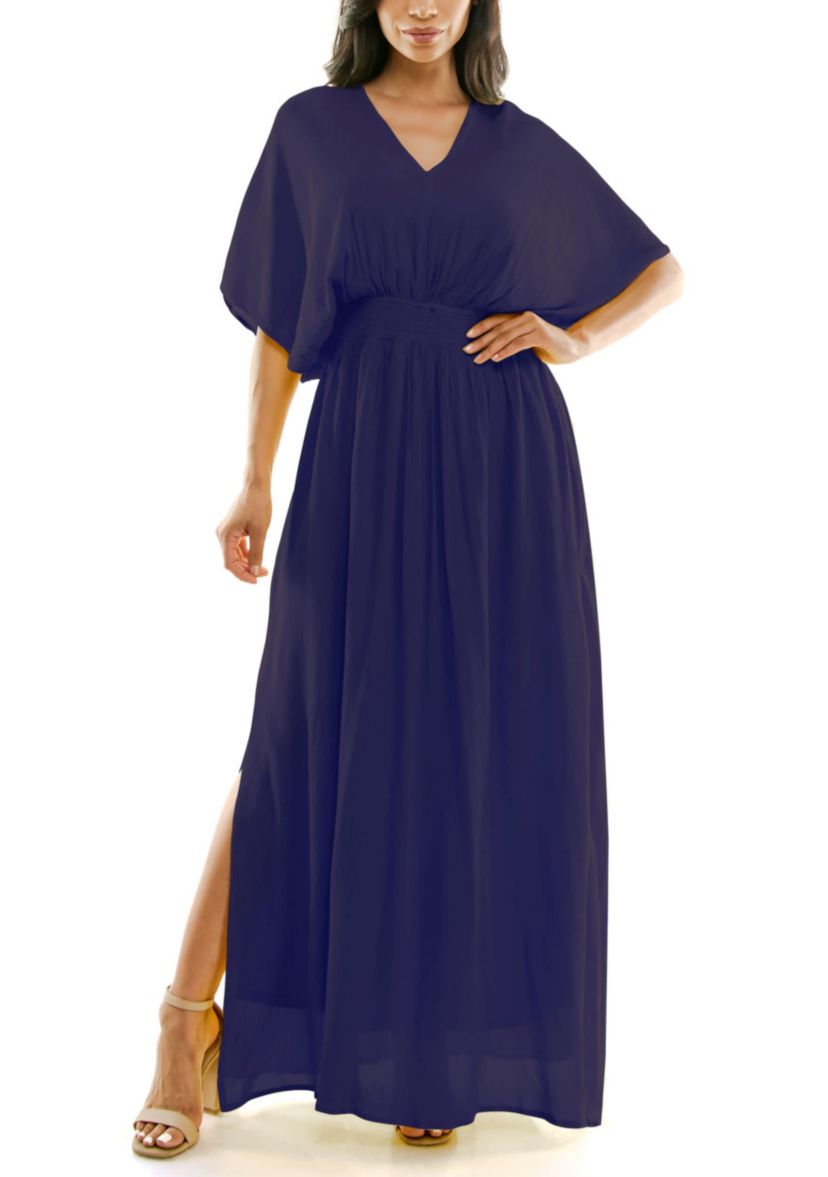 V-Neck Gauze Maxi With Slits Solid