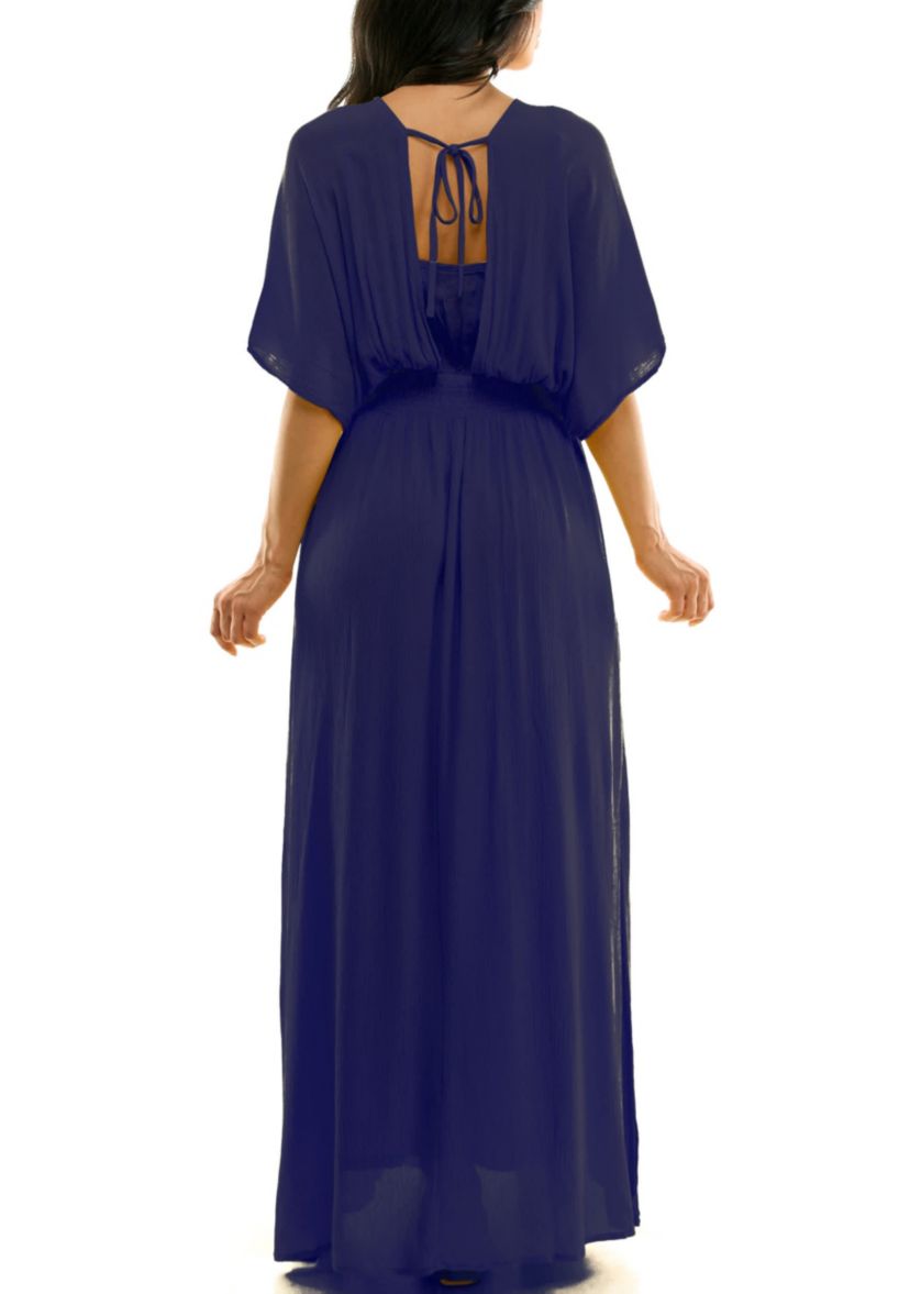 V-Neck Gauze Maxi With Slits Solid