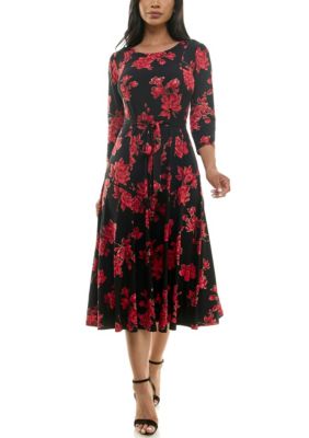 Nina Leonard Women's Foil Midi Sylvia With Belt