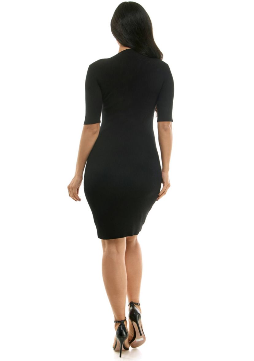 Angled button detail sweater dress