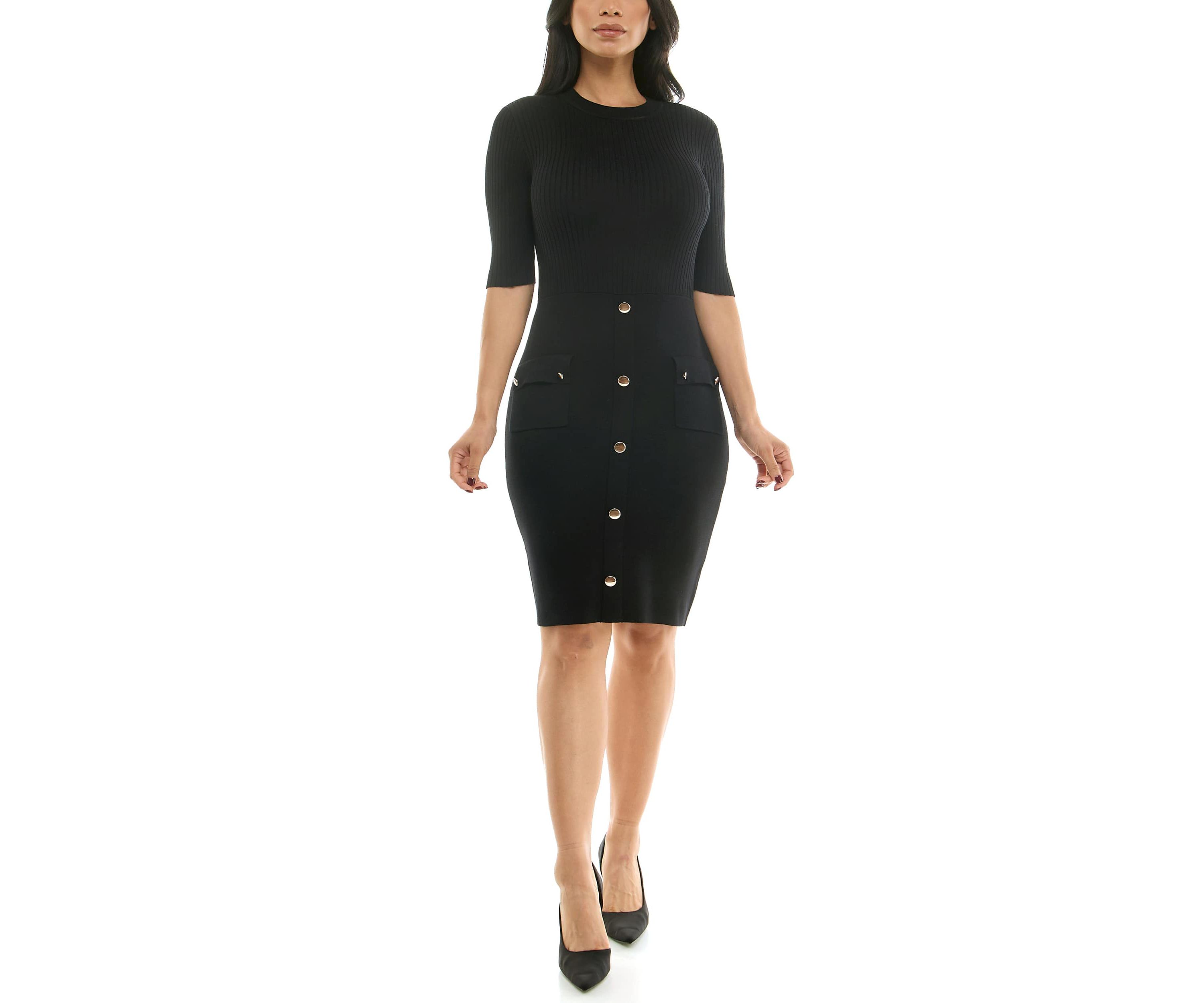 Sweater dress with faux buttons