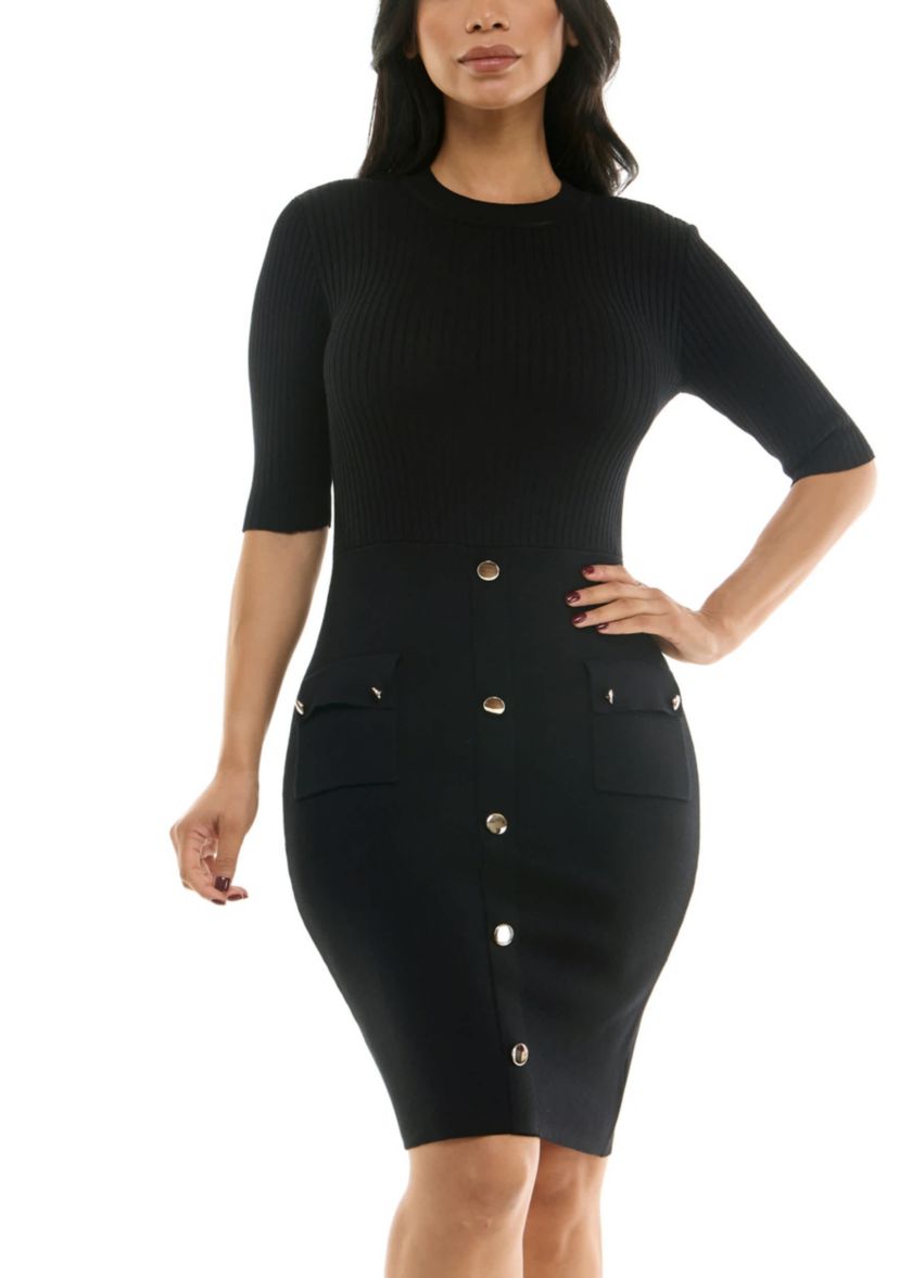 Sweater dress with faux buttons