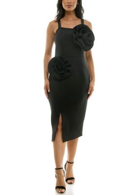 Nina Leonard Women's Scuba Floral Detail Midi Dress