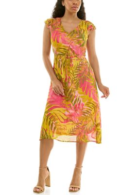 Nina Leonard Women's V Neck Sleeveless Printed Dress