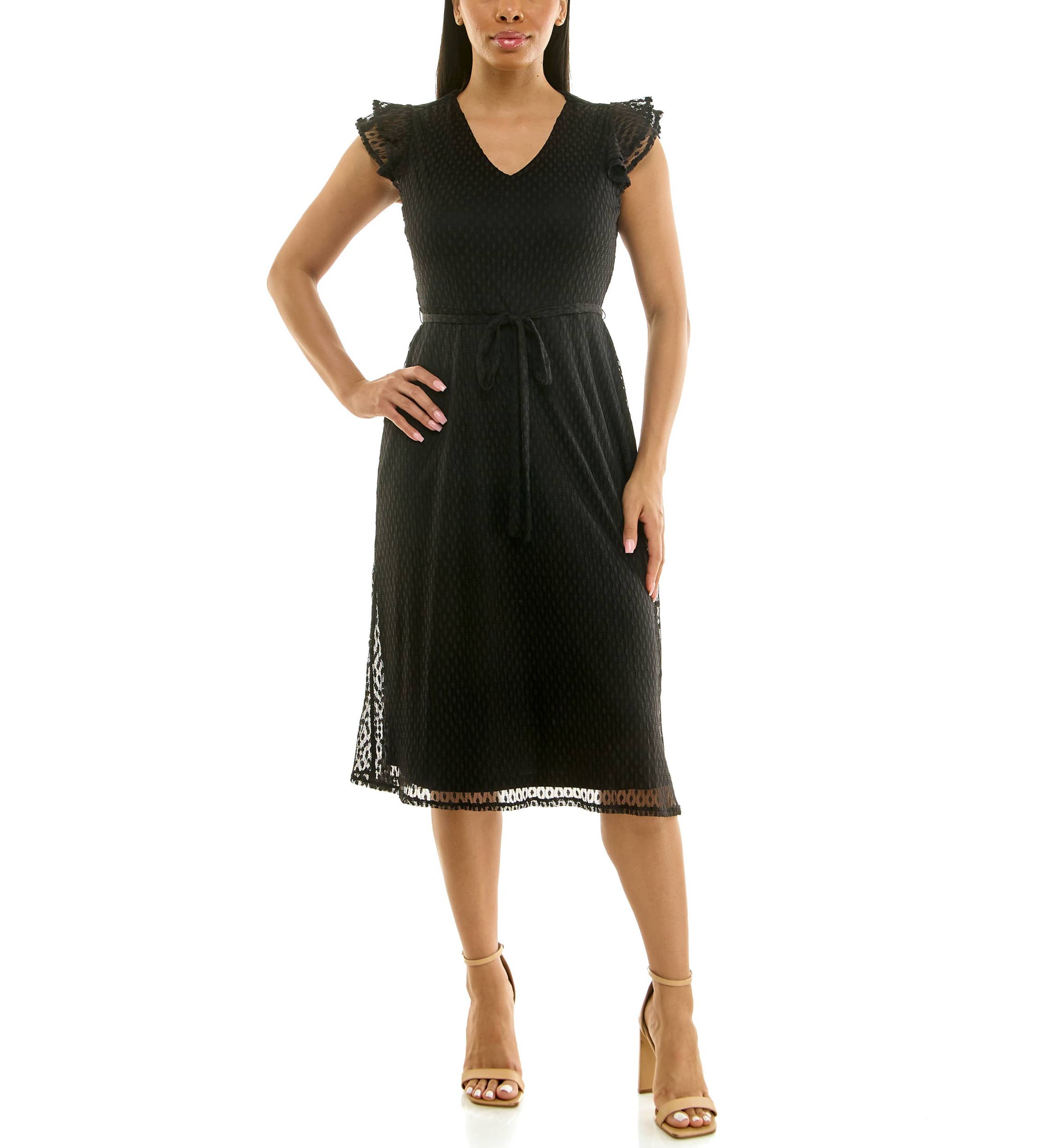 black mesh fit and flare dress Aria Plus Size Black Fit and Flare Mesh Dress– Hello Curve main image 0