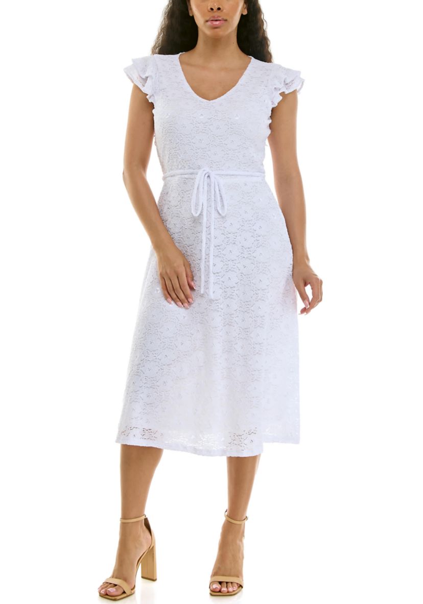 Women's Nina Leonard V-Neck Fit & Flare Dress, Size: Medium, White