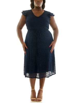 Nina Leonard Women's Plus Fit and Flare Lace Dress