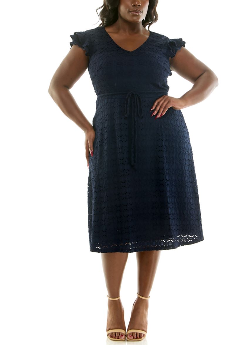 Nina Leonard Plus V Neck Fit and Flare Dress | Belk