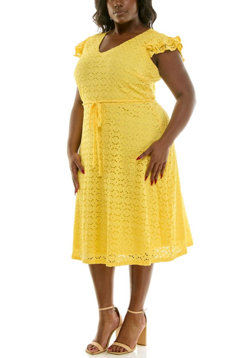 fit and flare dress plus size Final Sale Plus Size Collar Button Up Baby Doll Flare Dress in Mustard