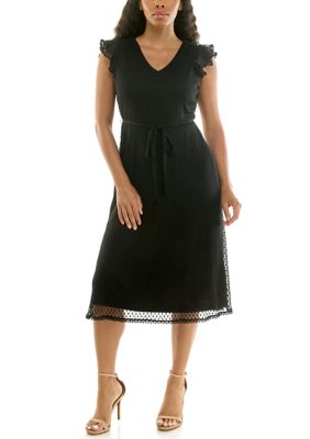 Nina Leonard Women's Sleeveless V Neck Fit Flare Dress