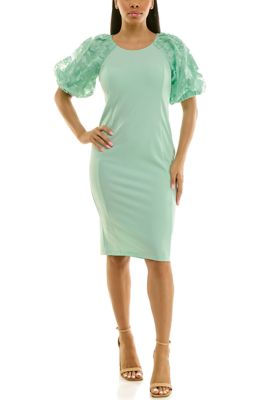 women's nina leonard floral lace sheath cocktail dress Nina Leonard Jewel Neck Lace Dress - Black