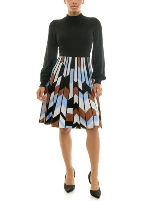 Nina Leonard Women's Mockneck Fit And Flare Sweater Dress