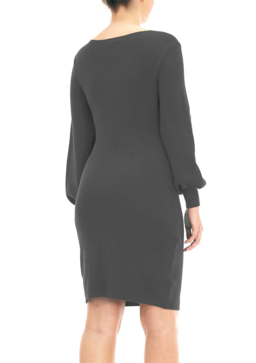Balloon Sleeve Ribbed Knit Sweater Dress