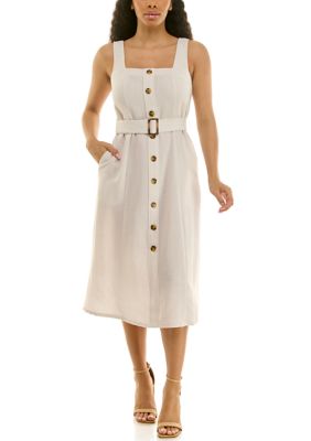 Nina Leonard Women's Square Neck Self Belt Dress