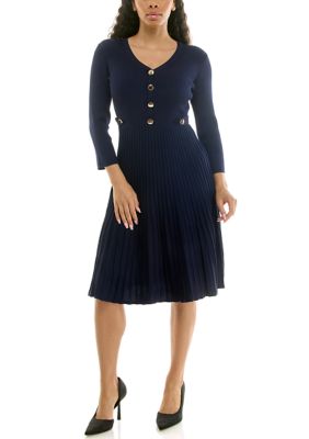 Nina Leonard Women's V Neck Fit And Flare Sweater Dress