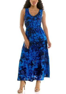 Nina Leonard Women's V Neck Tiered Maxi Dress