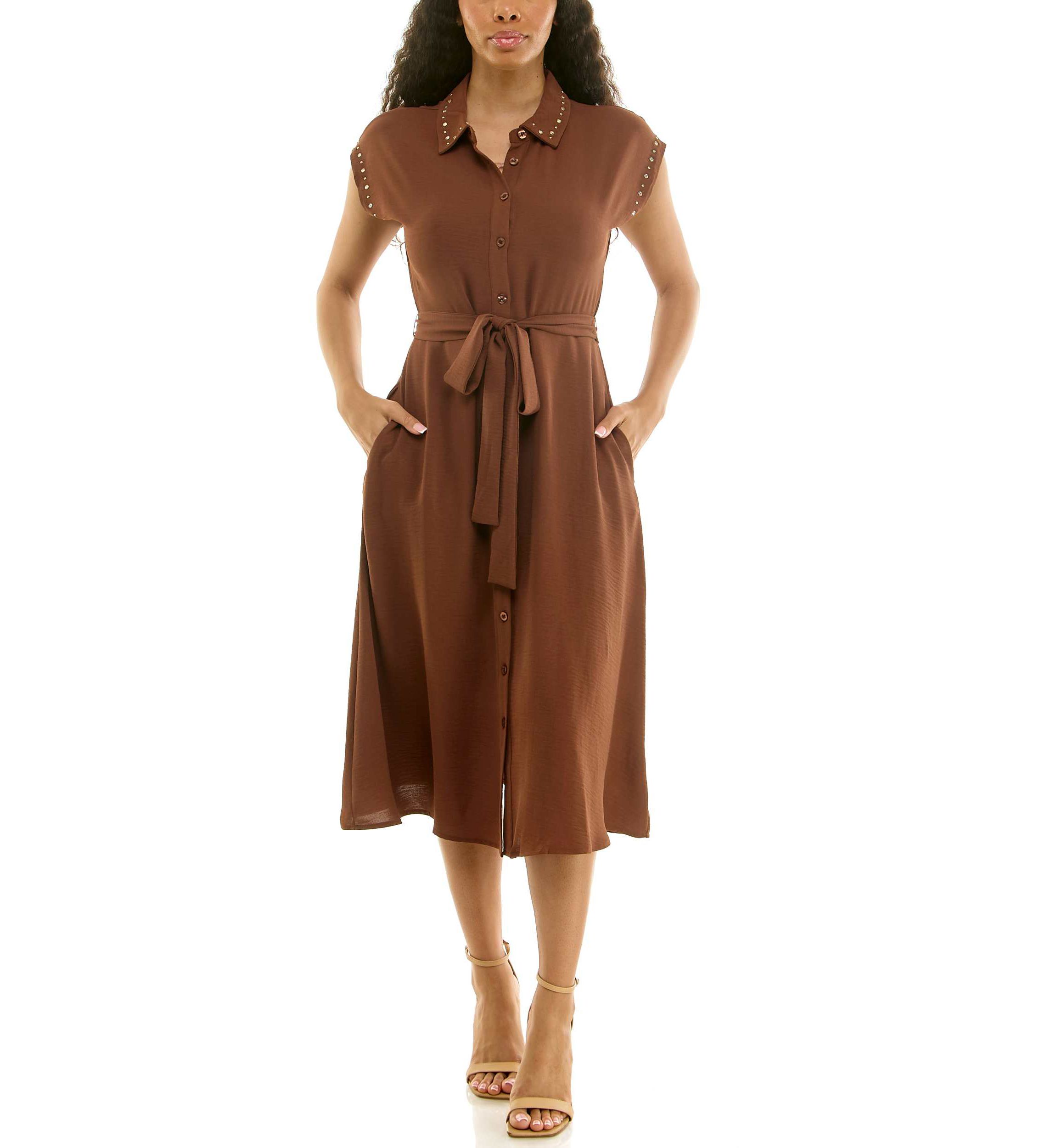 belk brown dress HADLEY CHOC SLEEVED MAXI DRESS  DISSH