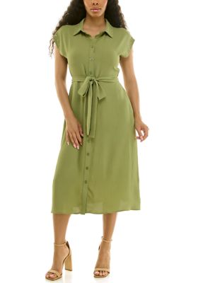 Nina Leonard Women's Collared Button Front Shirt Dress
