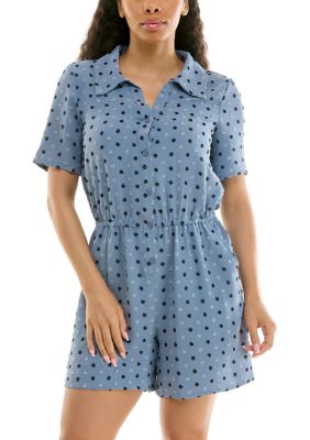Nina Leonard Women's Button Front Tie Romper, Medium