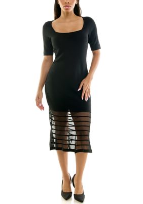 Nina Leonard Women's Square Neck Jacquard Sheath Dress