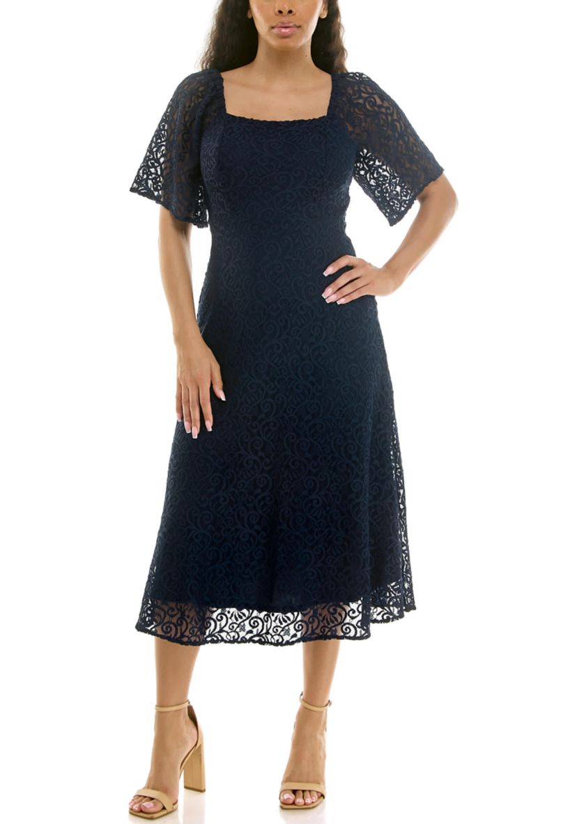 Nina Leonard Square neck lace dress | Belk