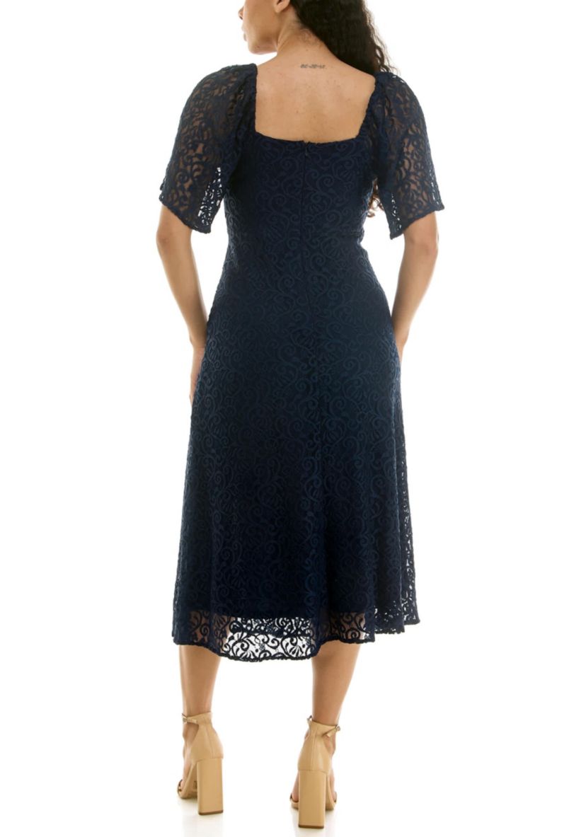 Nina Leonard Square neck lace dress | Belk