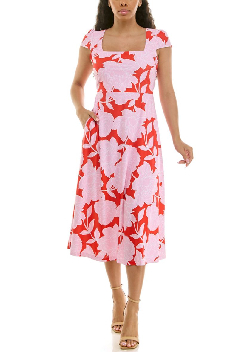 Nina Leonard Printed Fit and Flare Lace Up Dress | Belk