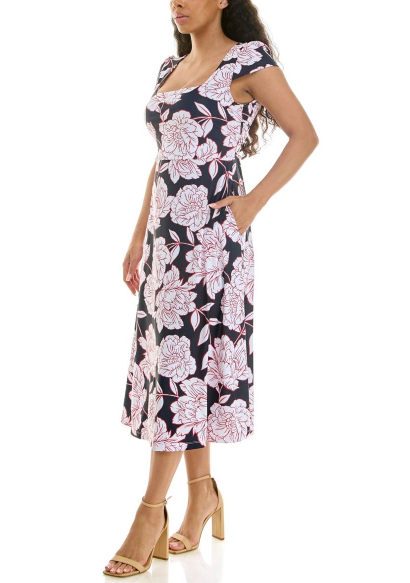 Nina Leonard Printed Fit and Flare Lace Up Dress | Belk