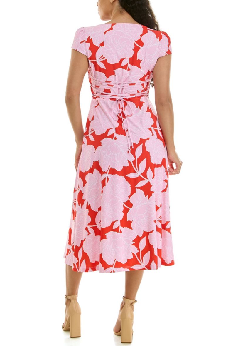 Nina Leonard Printed Fit and Flare Lace Up Dress | Belk