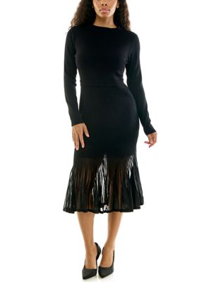 Nina Leonard Women's Mockneck Transparent Flounce Dress, Black, Large