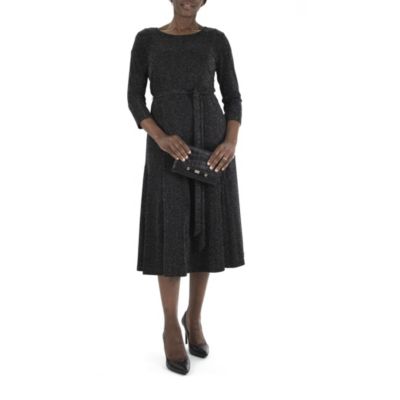 Nina Leonard Women's 3/4 Sleeve Sylvia Self Sash Dress, Medium