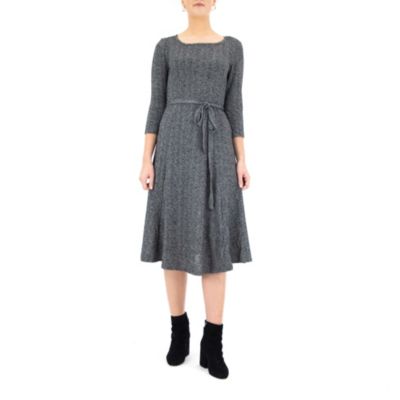 Nina Leonard Women's 3/4 Sleeve Sylvia Self Sash Dress