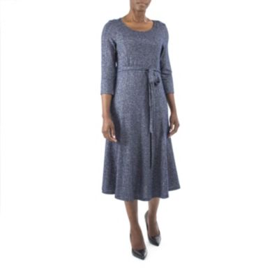 Nina Leonard Women's 3/4 Sleeve Sylvia Self Sash Dress, Large