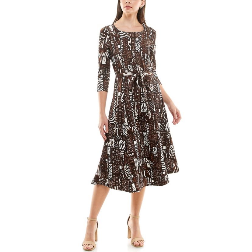 3/4 Sleeve Sylvia Self Sash Dress