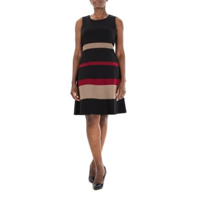 Nina Leonard Women's Sleeveles Jewel Neck Colorblock Back Zip