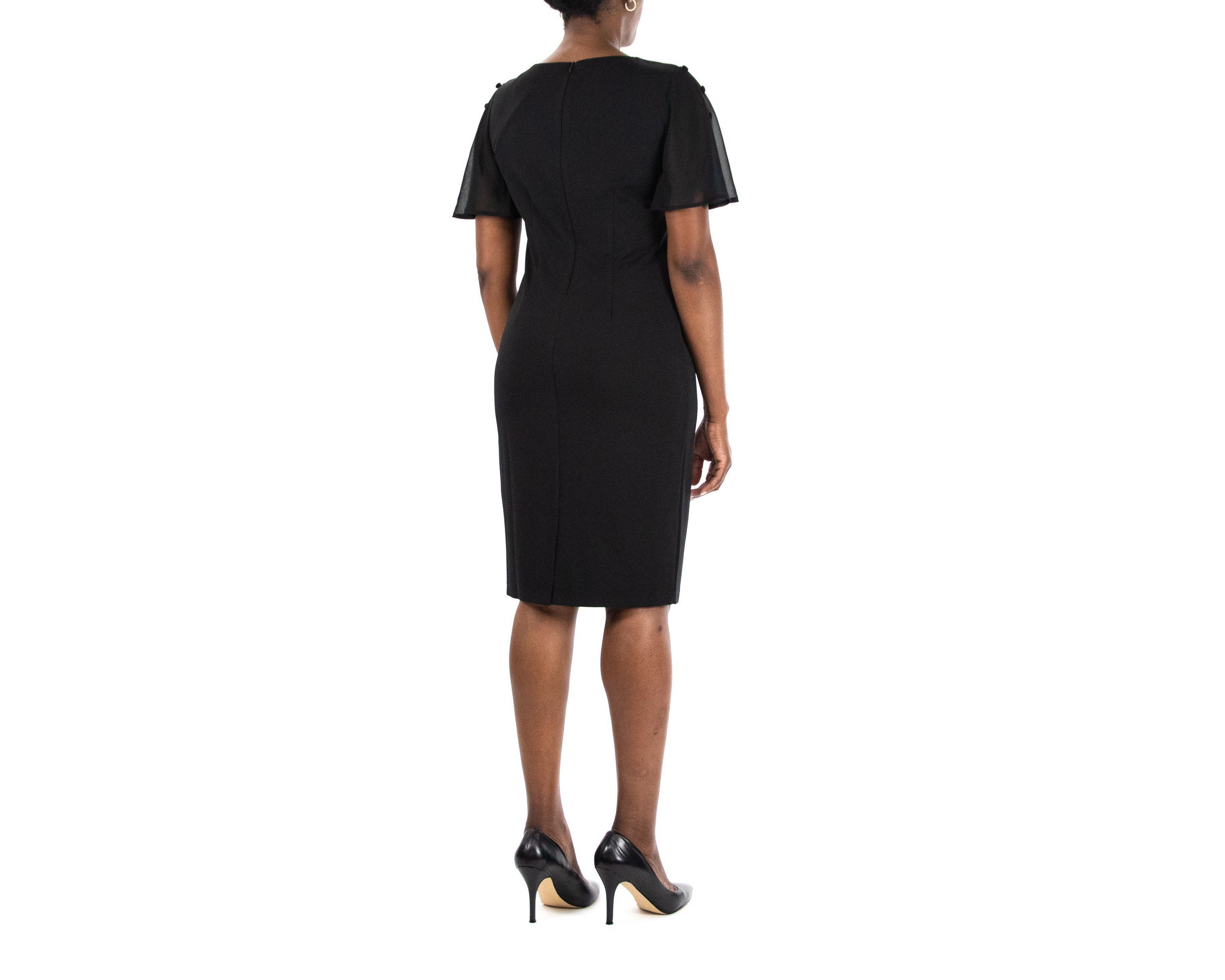 Jewel Neck High Tech Crepe Sheath Flutter Sleeve Dress
