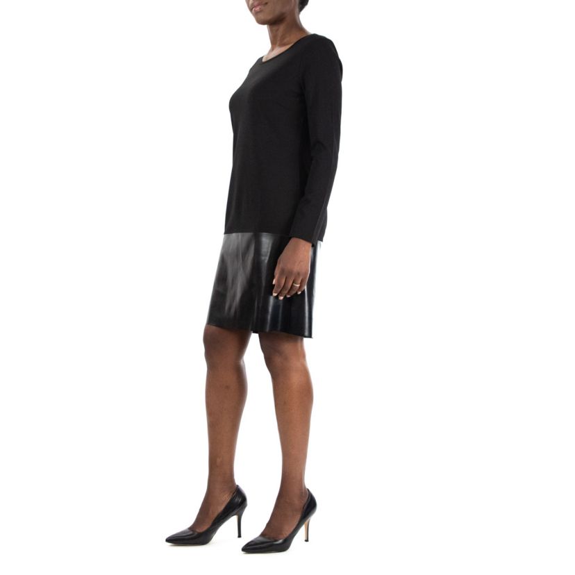 Long Sleeve Jewel Neck Stretch Crepe Dress