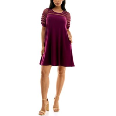 Nina Leonard Women's Jewel Neck Trapeze Dress, Large
