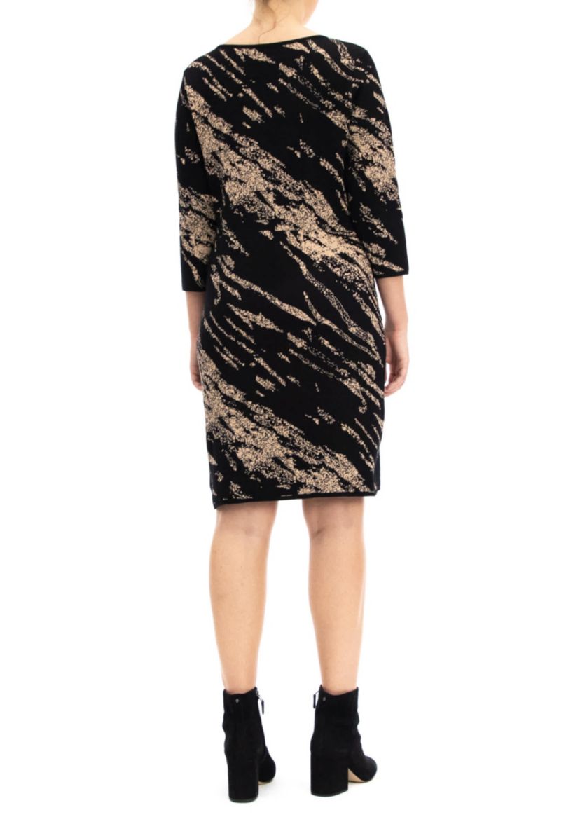 3/4 Jewel Neck Sweater Sheath Jacquard Dress