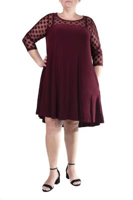 Nina Leonard Women's 3/4 Sleeve Trapeze Dress With Dot Illusion Yoke, 3X