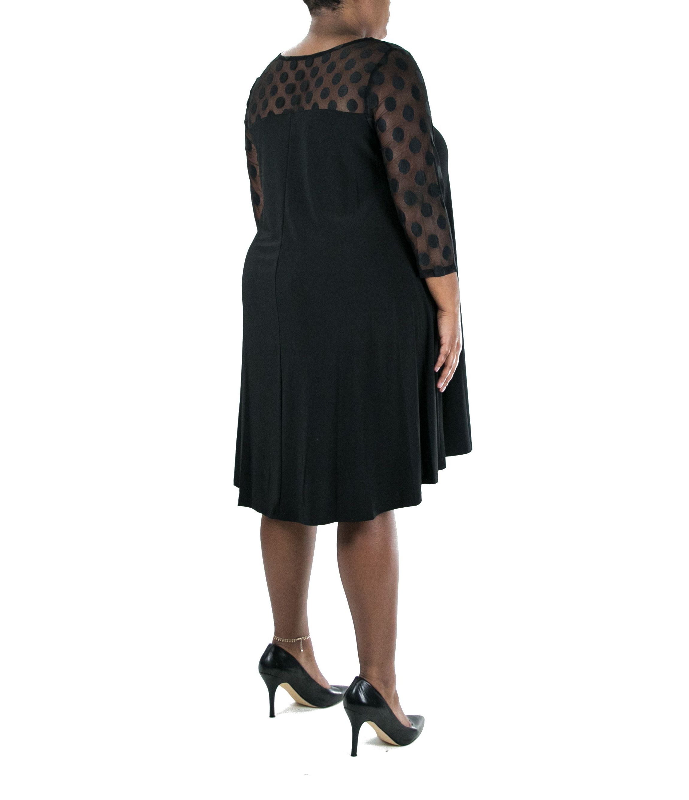 3/4 Sleeve Trapeze Dress With Dot Illusion Yoke