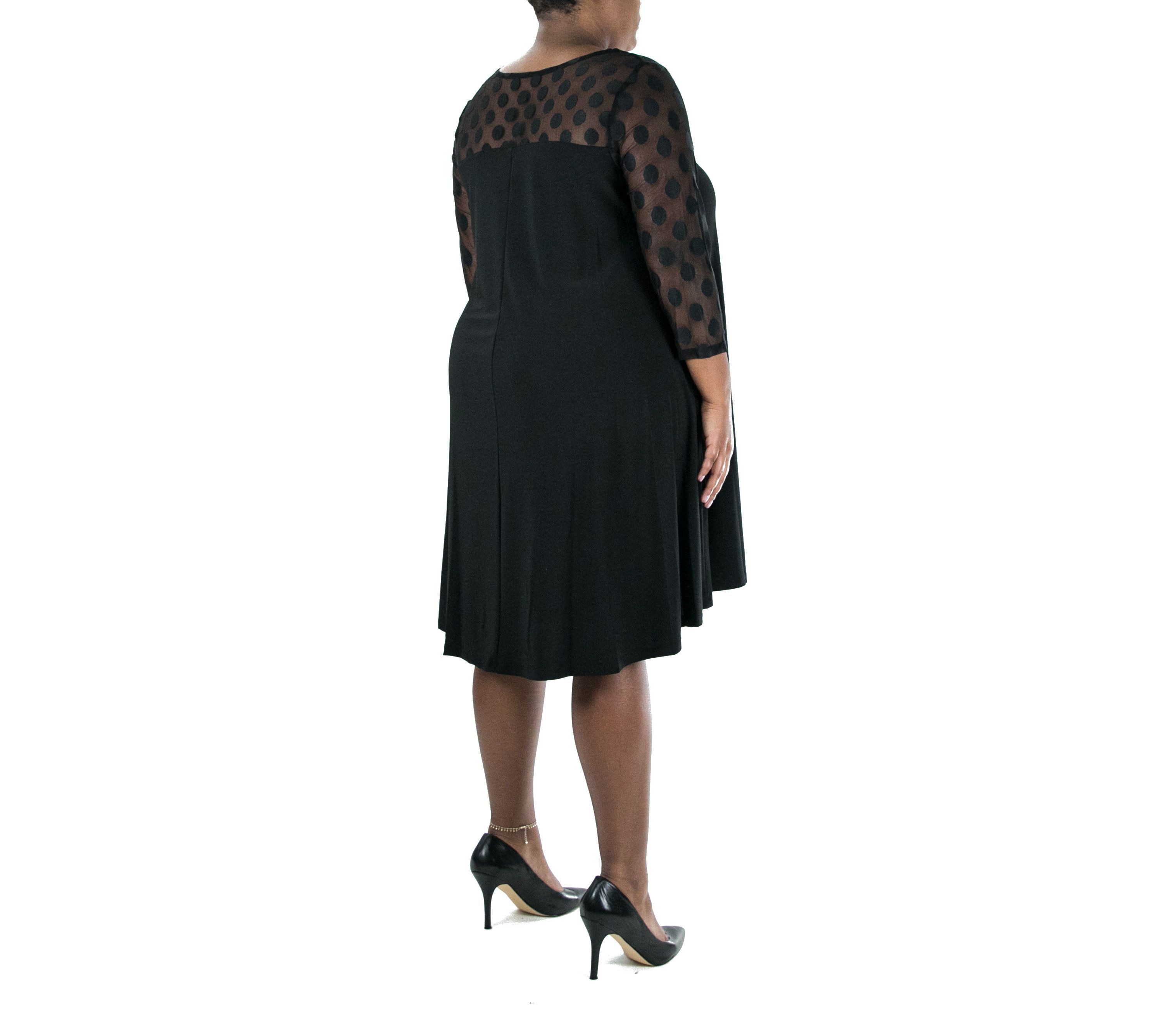 3/4 Sleeve Trapeze Dress With Dot Illusion Yoke