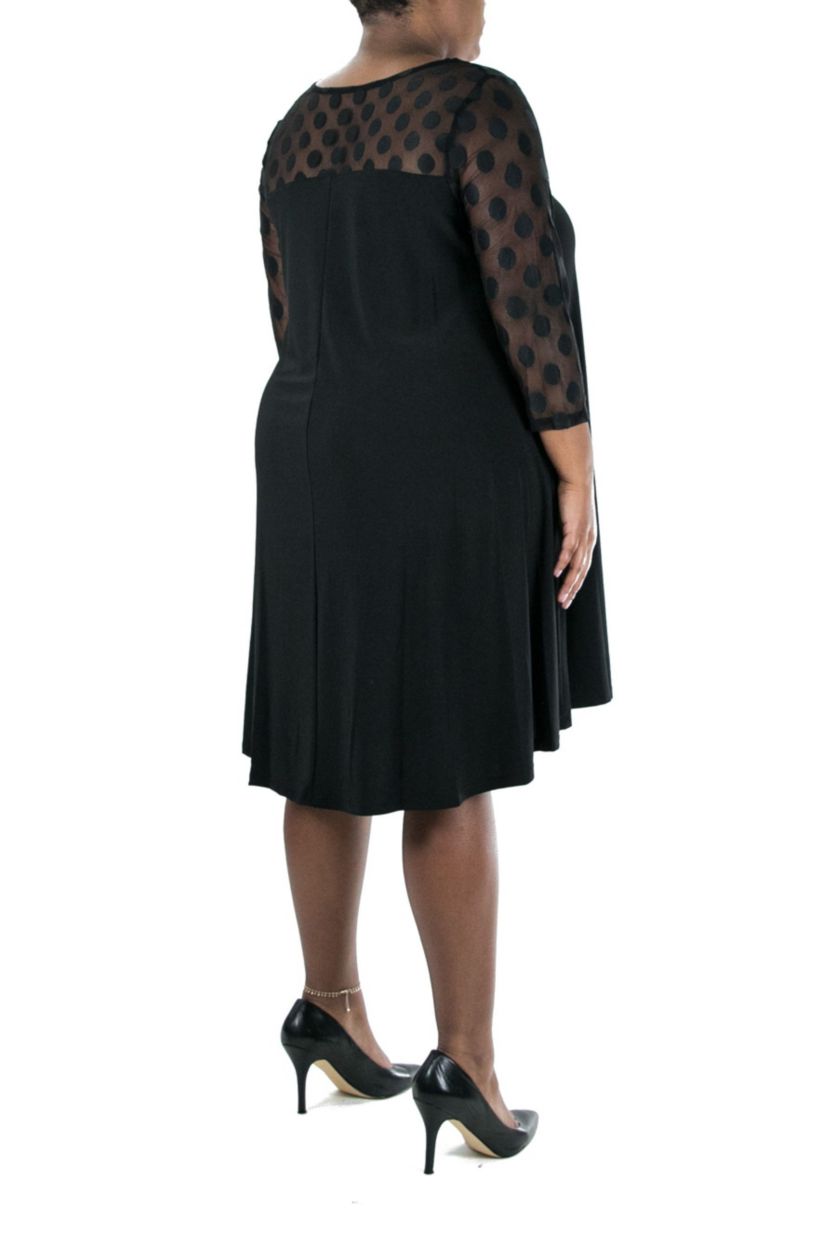 3/4 Sleeve Trapeze Dress With Dot Illusion Yoke