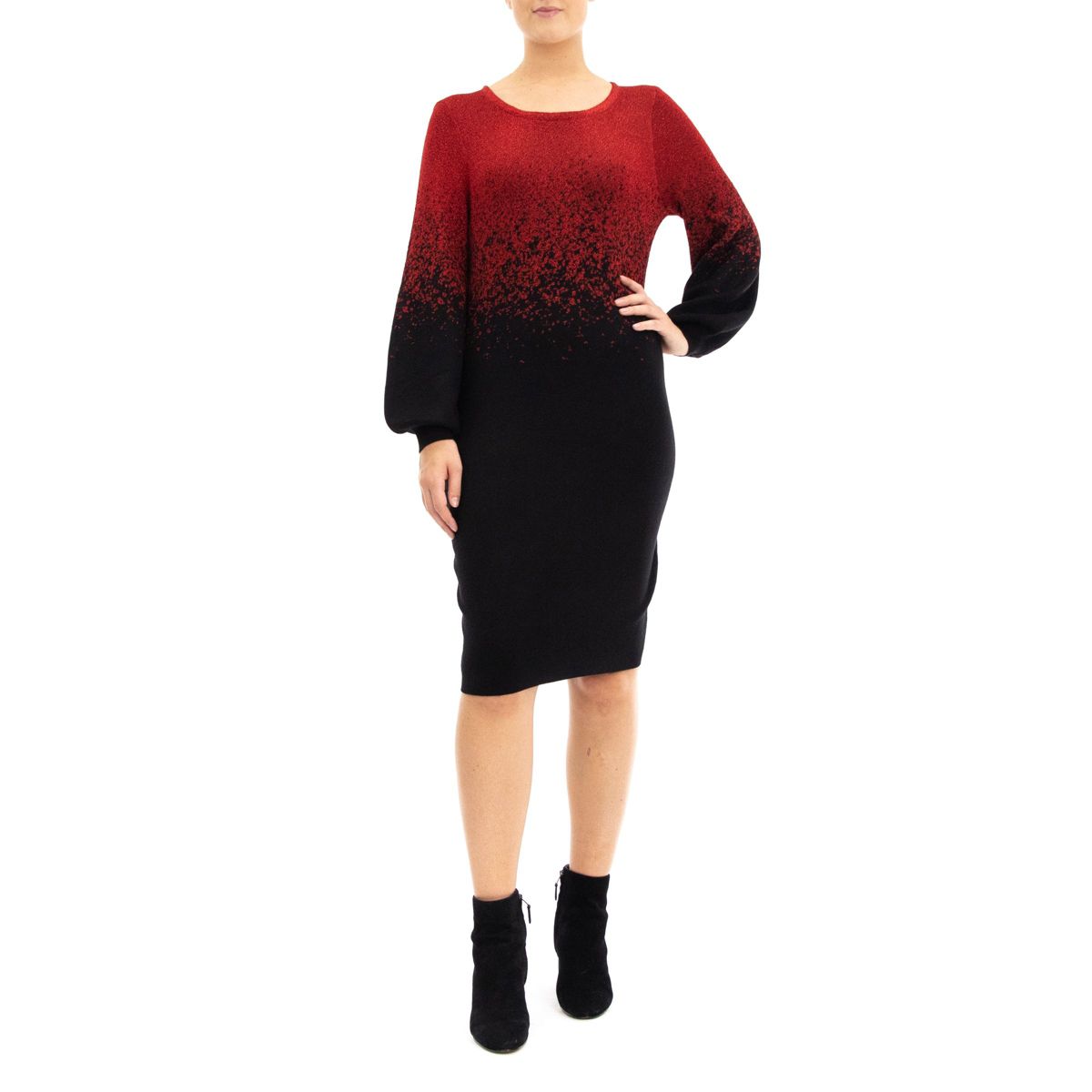 Scoop Neck Balloon Sleeve Sweater Dress