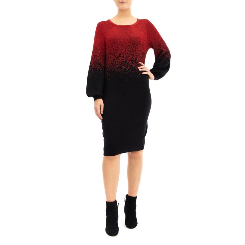 Scoop Neck Balloon Sleeve Sweater Dress